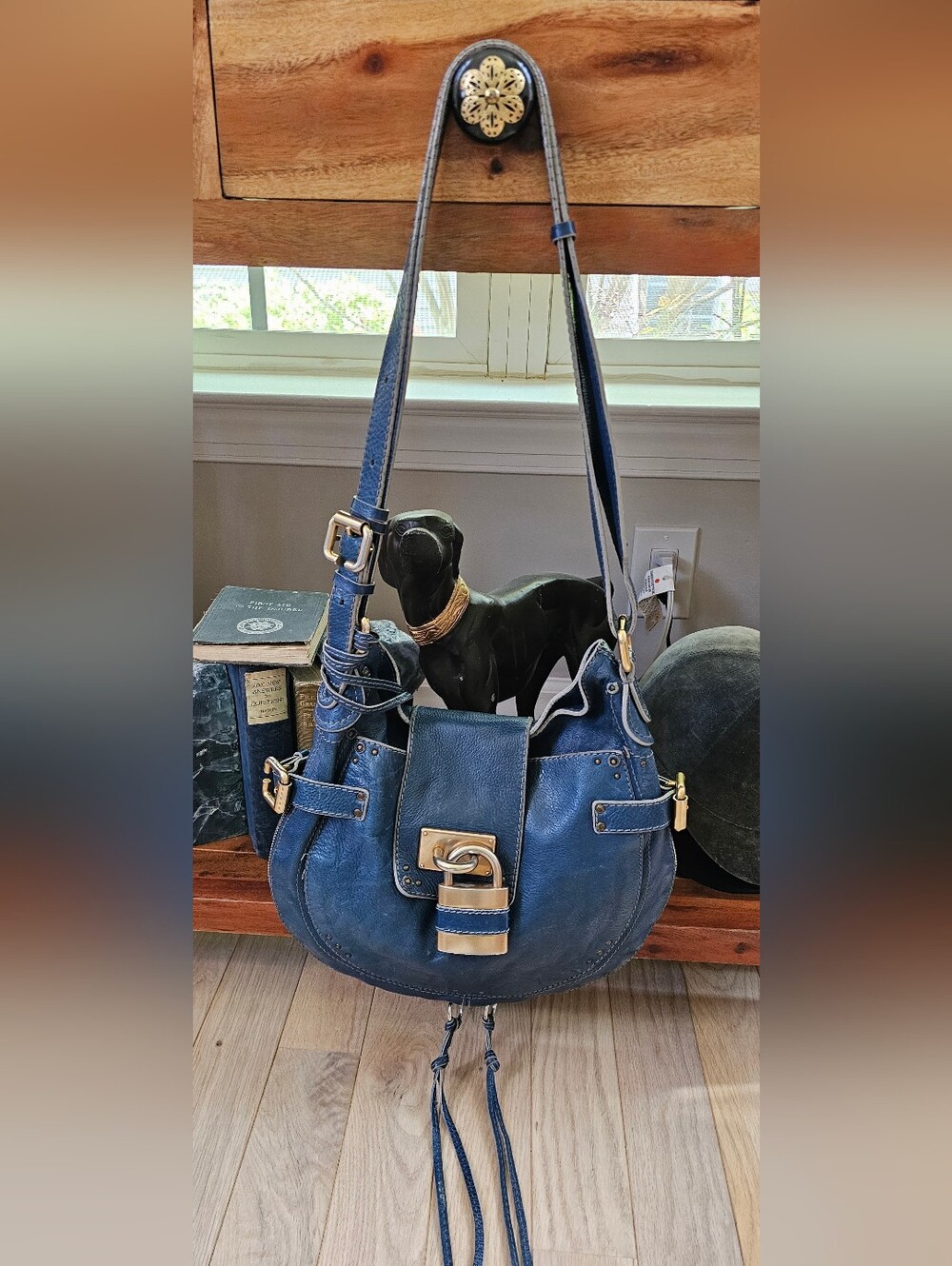Authentic Chloe Paddington Shoulder Bag Lock/Key Beautiful Blue Leather! - Picture 2 of 14